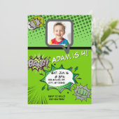 Grünes Comic Einladung (Stehend Vorderseite)