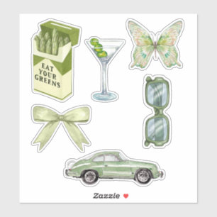 Grünes Coquette-Ästhetik-Sticker-Set   Vintage-Aut Aufkleber