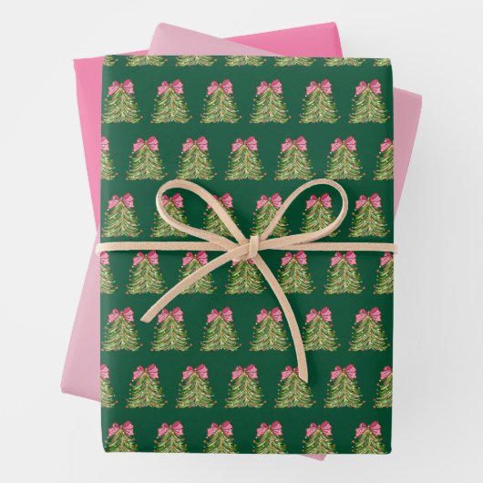 Grünes Coquette Bow Weihnachtsbaumwrapping Papier (Beispiel)