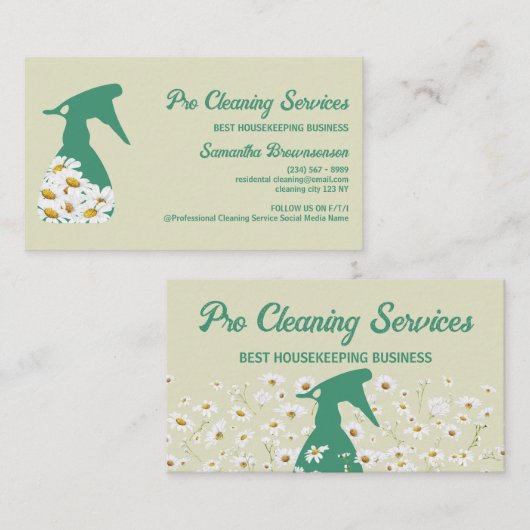 Grünes Daisy Spray Flasche Reinigung Gartenarbeit Visitenkarte (Vorne/Hinten)