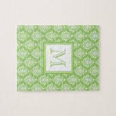 Grünes Damast-Muster 1 mit Monogramm Puzzle (Horizontal)