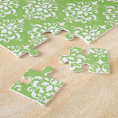 Grünes Damast-Muster 1 mit Monogramm Puzzle (Seite)