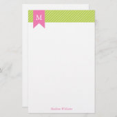 Grünes diagonales Streifen-Muster und rosa Briefpapier (Vorne/Hinten)