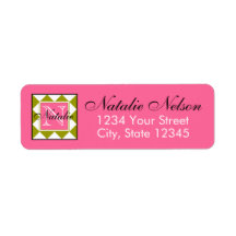Grünes Diamantmuster Monogramm Rosa, Schwarz, Weiß