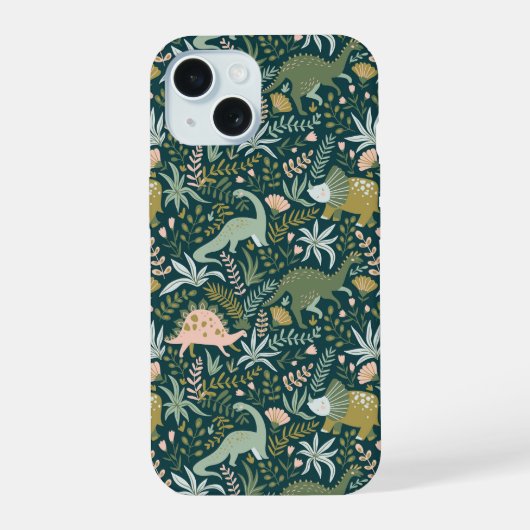 Grünes Dinosaurier-Muster iPhone 15 Hülle (Rückseite)