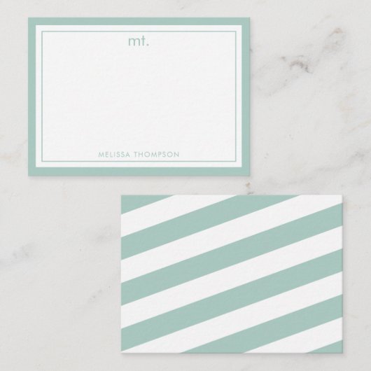 Grünes Doppelgrenzenloses modernes Monogramm gestr Mitteilungskarte (Vorne/Hinten)