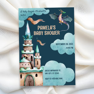 Grünes Drachen-Schloss-Baby-Party Einladung