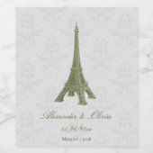 Grünes Eiffelturm Damask Hochzeitsweinlabel Weinetikett (Einzelnes Label)