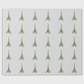 Grünes Eiffelturm Damask Hochzeitszettel Geschenkpapier (Flach)