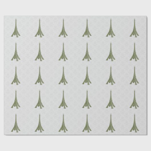 Grünes Eiffelturm Damask Hochzeitszettel Geschenkpapier (Flach)