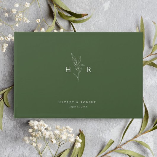 Grünes einfaches Mongram Botanische Hochzeit Gästebuch