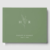 Grünes einfaches Mongram Botanische Hochzeit Gästebuch (Vorderseite)