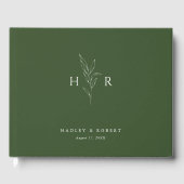 Grünes einfaches Mongram Botanische Hochzeit Gästebuch (Vorderseite)