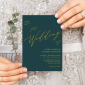 Grünes, elegantes Gold-Script in einer Hochzeit Einladung