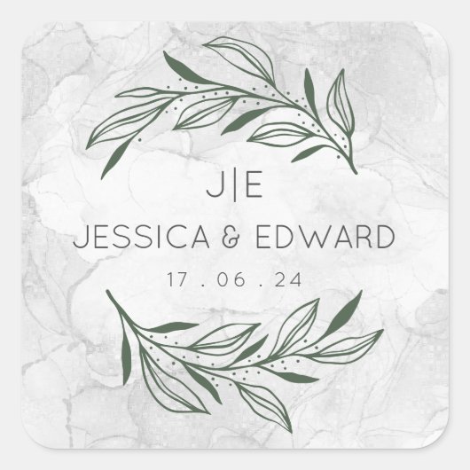 Grünes elegantes Hochzeitssaal Quadratischer Aufkleber (Vorderseite)