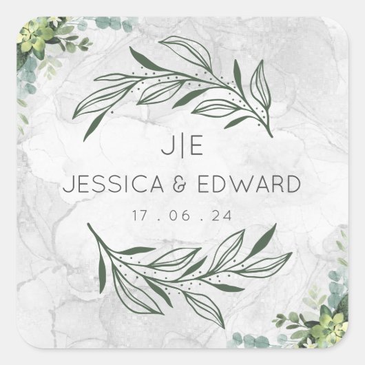 Grünes elegantes Hochzeitssaal Quadratischer Aufkleber (Vorderseite)