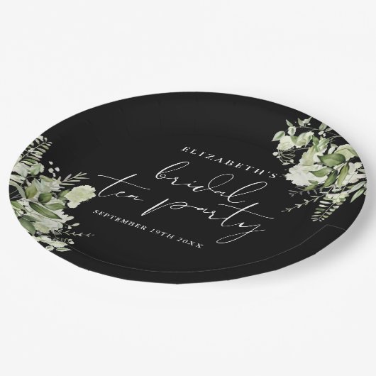 Grünes elegantes Party aus schwarz-weißem Bridal Pappteller (Schrägansicht)