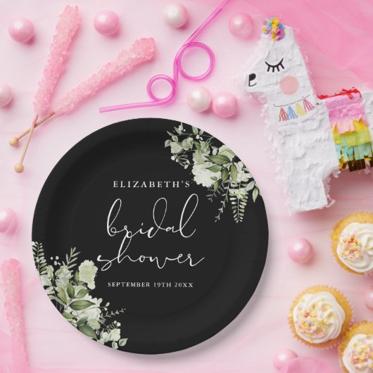 Grünes elegantes Schwarz-Weiß-Brautparty Pappteller (Party)