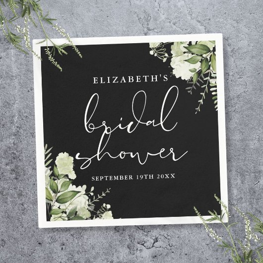 Grünes elegantes Schwarz-Weiß-Brautparty Serviette