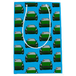 Grünes Elektrofahrzeug SUV Auto blau Hintergrund Mittlere Geschenktüte