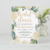 Grünes Elfenbein Blumenreath Gold Brautparty Einladung (Stehend Vorderseite)