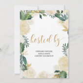 Grünes Elfenbein Blumenreath Gold Brautparty Einladung (Rückseite)