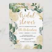 Grünes Elfenbein Blumenreath Gold Brautparty Einladung (Vorne/Hinten)