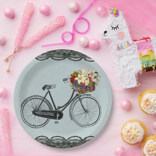 Grünes Elfenbeinfahrrad aus Papierplatte Pappteller (Party)