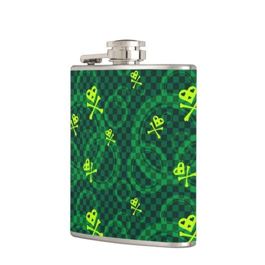 Grünes Emo Muster mit Kreisen Flachmann (Links)