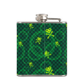 Grünes Emo Muster mit Kreisen Flachmann (Rückseite)