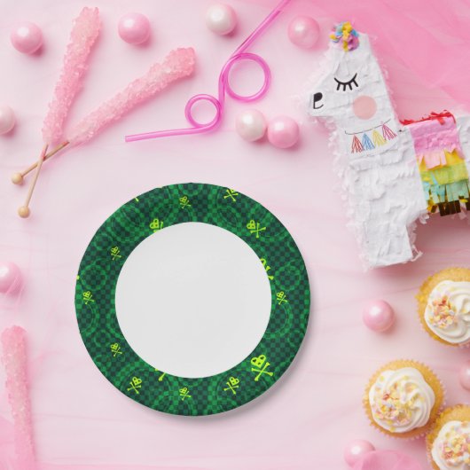 Grünes Emo-Muster mit Kreisen Pappteller (Party)