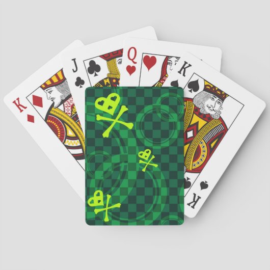 Grünes Emo Muster mit Kreisen Spielkarten (Rückseite)