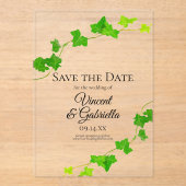 Grünes Englisch Ivy Vine Wedding Save the Date Acryleinladungen (Vorderseite)