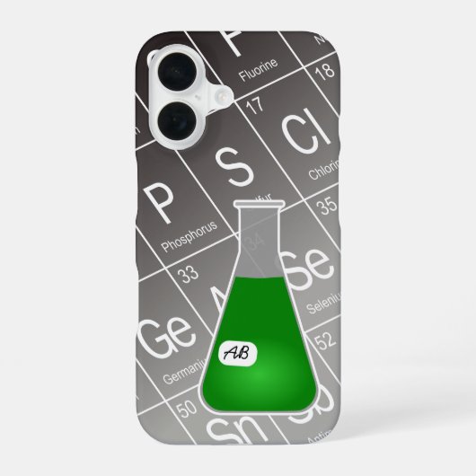 Grünes Erlenmeyerkolben (mit Initialen) Chemie iPhone 16 Hülle (Rückseite)