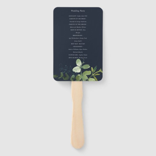 GRÜNES EUCALYPTUS FAUNA WATERCOLOR WEDDING PROGRAM FÄCHER (Rückseite)