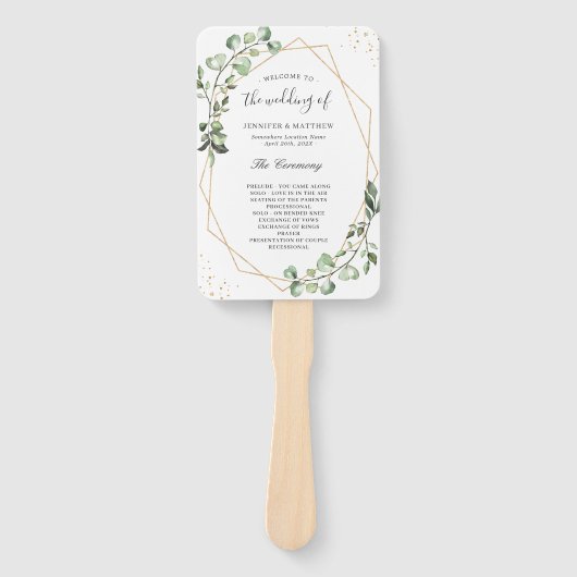 Grünes Eucalyptus Gold Geometric Wedding Program Fächer (Vorderseite)