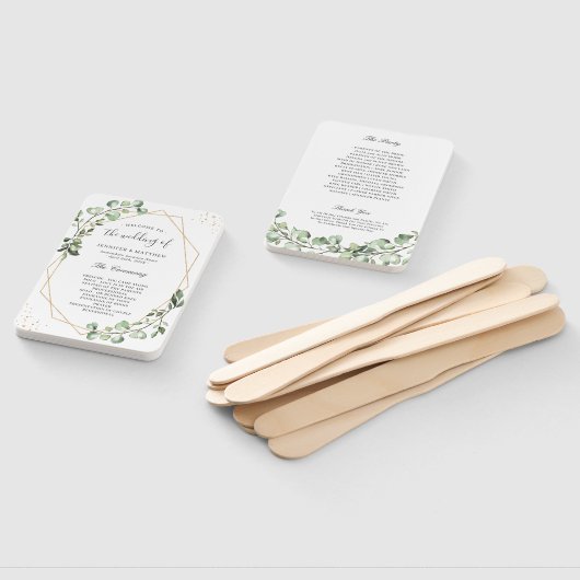 Grünes Eucalyptus Gold Geometric Wedding Program Fächer (Non-assembled)