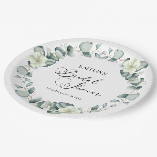 Grünes Eukalyptus-Blätter Botanisches Brautparty Pappteller (Schrägansicht)