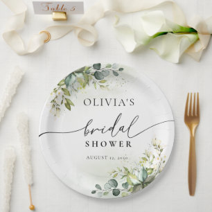 Grünes Eukalyptus-Brautparty Pappteller