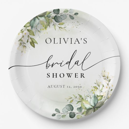 Grünes Eukalyptus-Brautparty Pappteller (Vorderseite)