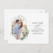 Grünes Eukalyptus-Foto Save the Date Ankündigungspostkarte (Vorne/Hinten)