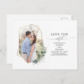 Grünes Eukalyptus-Foto Save the Date Ankündigungspostkarte (Vorne/Hinten)