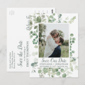 Grünes Eukalyptus-Foto Save the Date Postkarten (Vorne/Hinten)