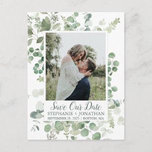 Grünes Eukalyptus-Foto Save the Date Postkarten