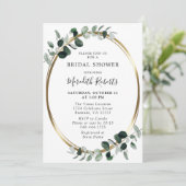 Grünes Eukalyptus-Gold-Metallisches Brautparty Einladung (Stehend Vorderseite)