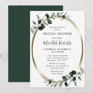Grünes Eukalyptus-Gold-Metallisches Brautparty Einladung