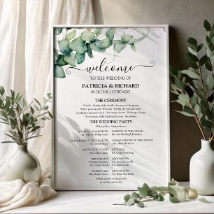 Grünes Eukalyptus-Hochzeitszeremonie-Programm-Schi Poster