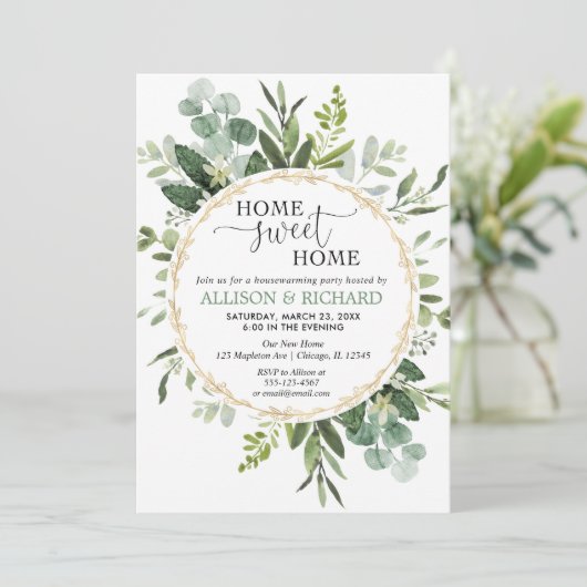 Grünes Eukalyptus-Party Einladung (Stehend Vorderseite)