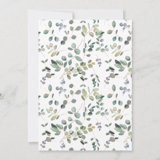 Grünes Eukalyptus-Wasserfarben-Brautparty Einladung (Rückseite)