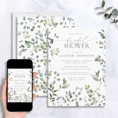 Grünes Eukalyptus-Wasserfarben-Brautparty Einladung